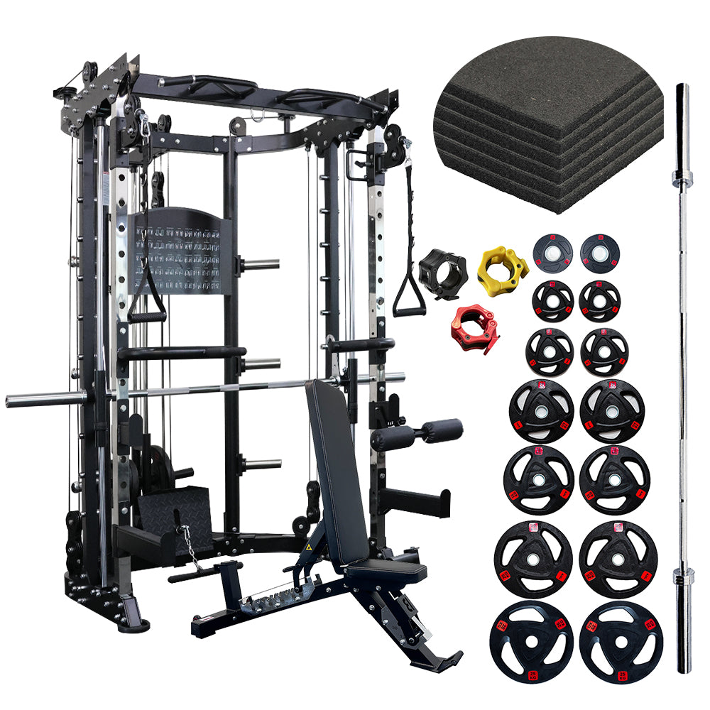 Smith Machine CF089 + 157.5kg Tri-Grip Weights + 2.2m Bar + Incline Bench TB-44 + 6pcs*Gym Mats + Collars