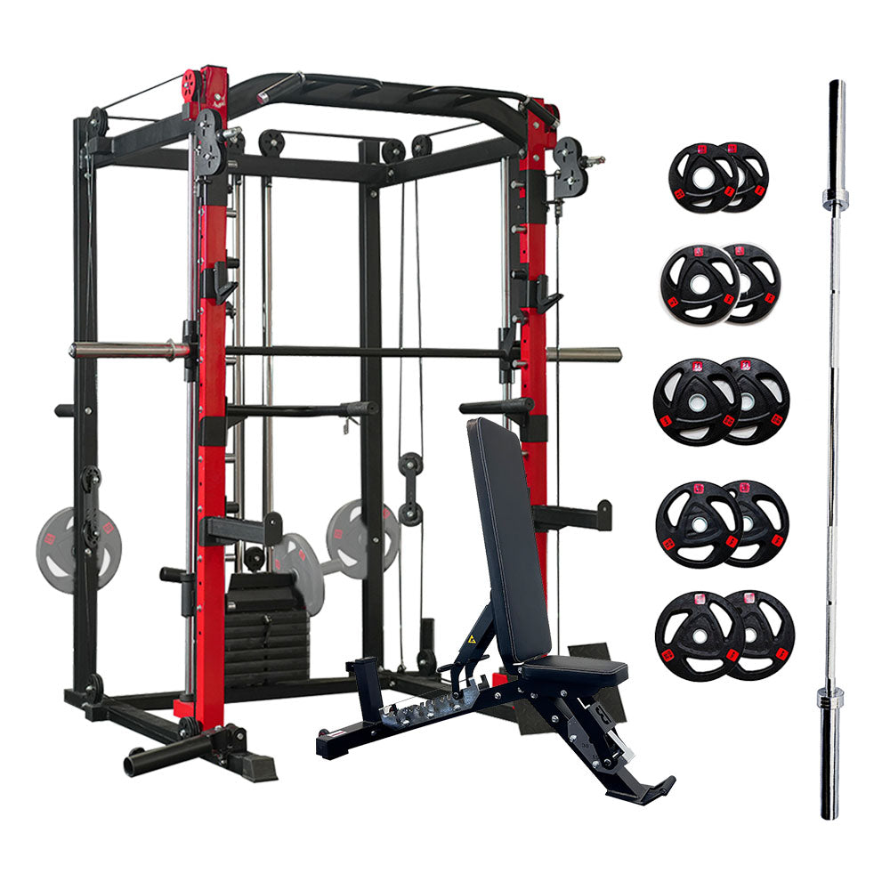 Smith Machine SP024 + 2.2m Bar + Bench + Weights