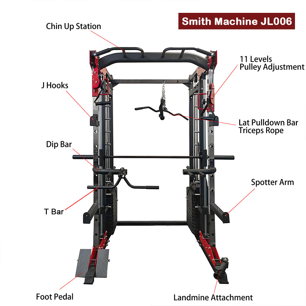 Smith Machine JL006 20kg/2.2m Barbell 150kg Bumper Plates SuperAlphago